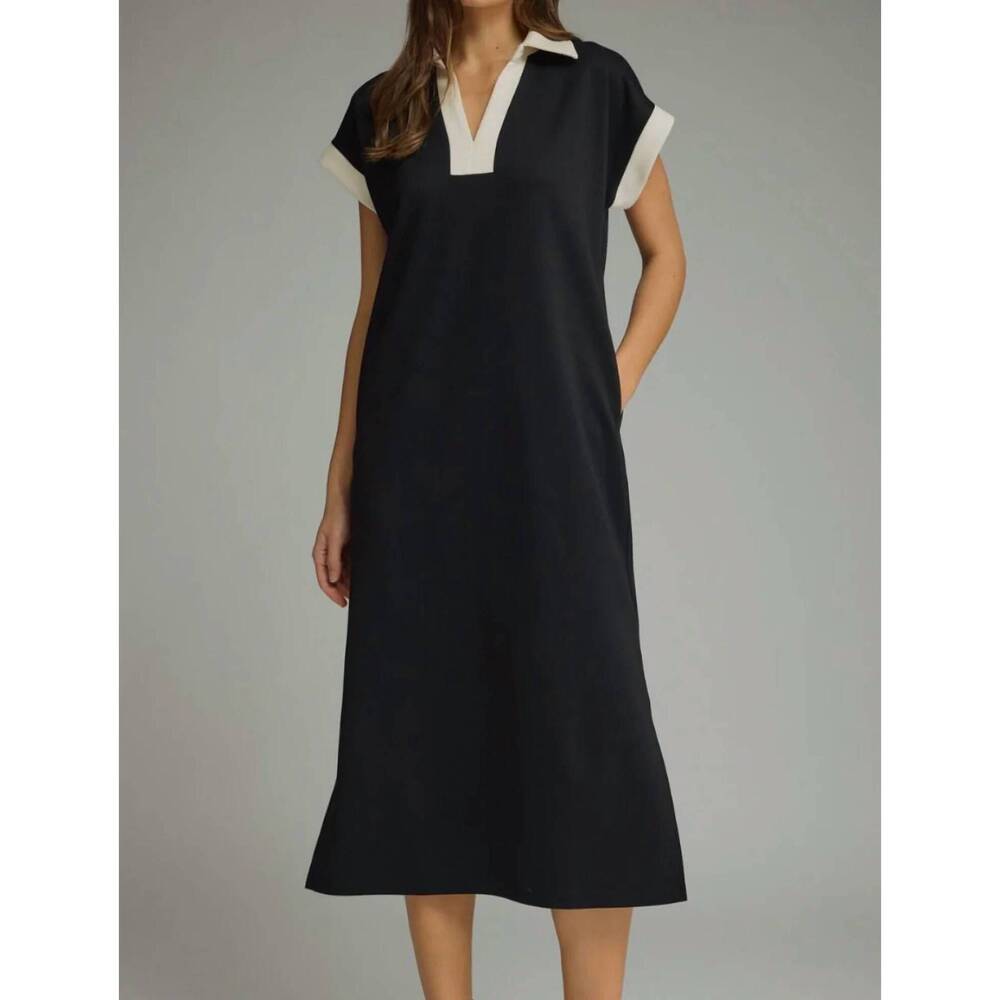 NEW COMPANIA FANTASTICA kaftan midi dress in black/cream